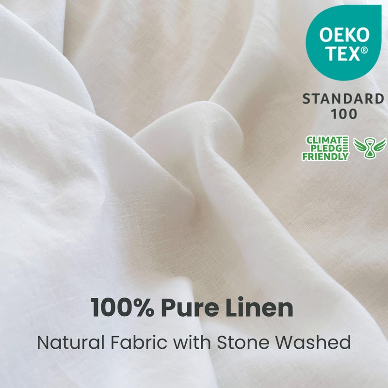 Simple&Opulence 100% Linen Duvet Cover Set 2pcs with Coconut Button Closure Natural French Washed Flax Solid Color Soft Breathable Farmhouse Bedding - White, Twin Size - Image 2